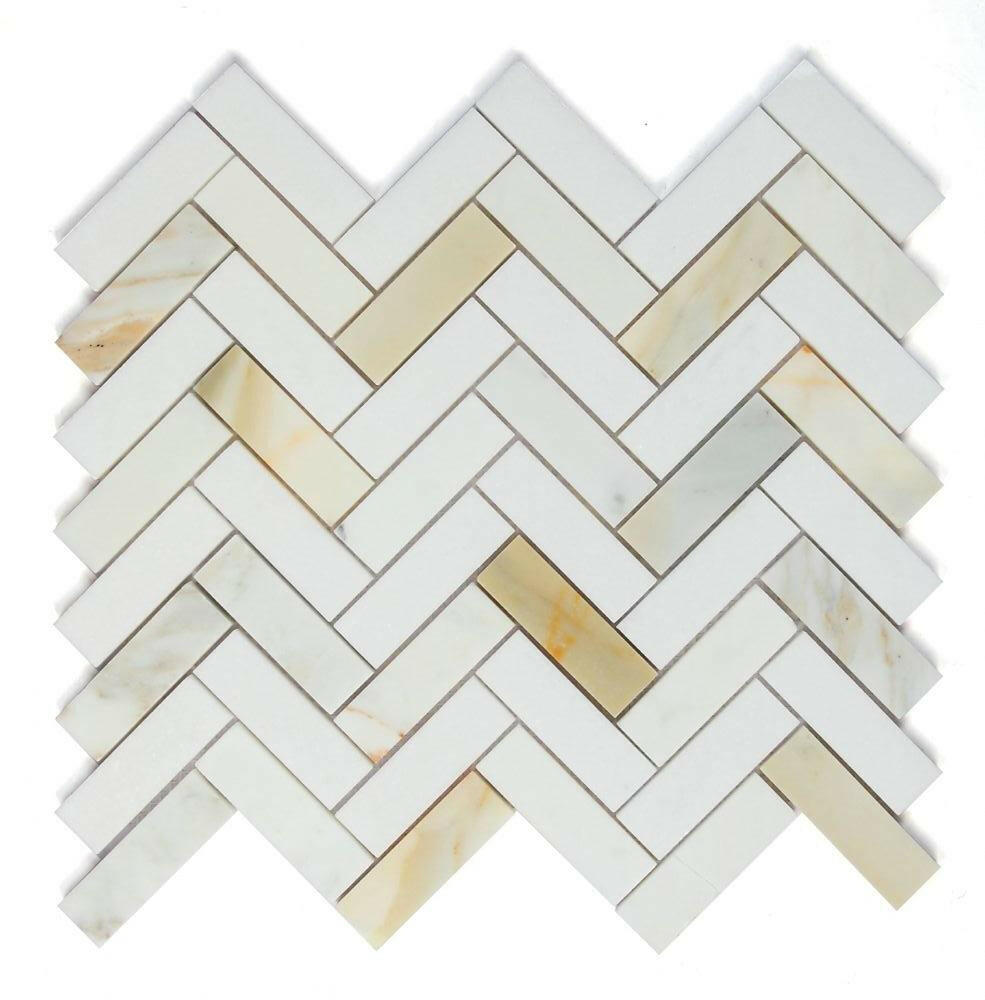 Herringbone Sunrise Polished Marble Mosaic Tile-Marble Mosaic-American Tile Depot