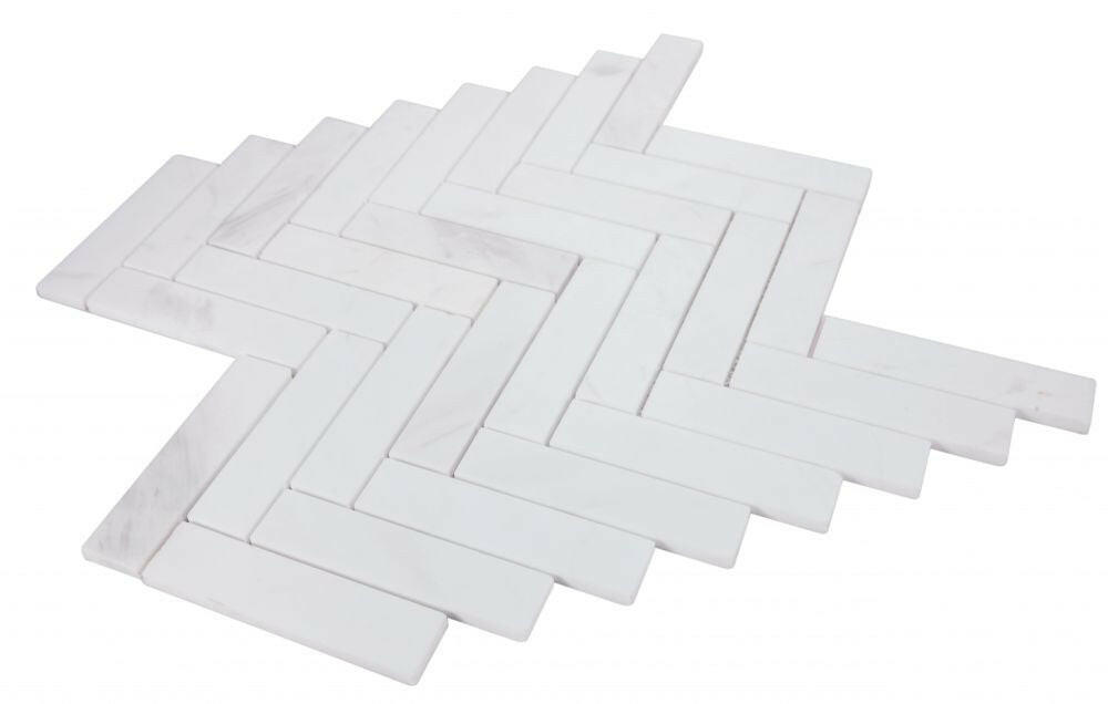 Herringbone White Polished Marble Mosaic Tile-Marble Mosaic-American Tile Depot