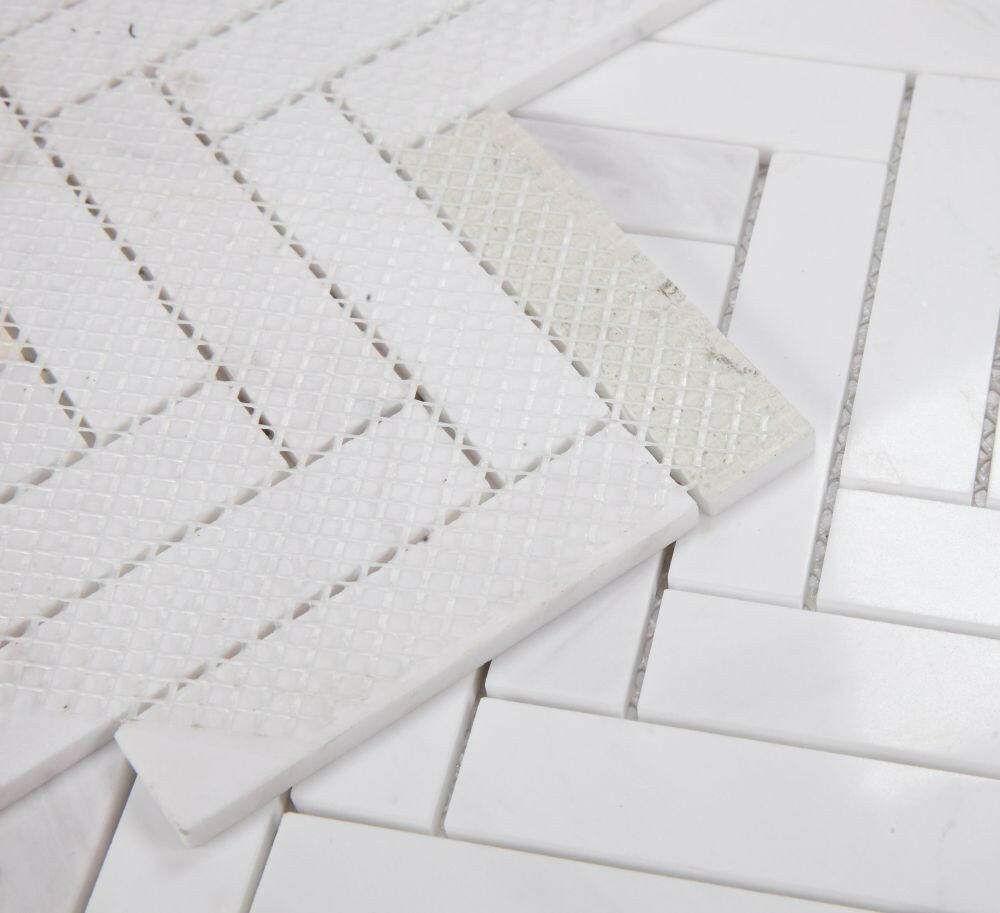 Herringbone White Polished Marble Mosaic Tile-Marble Mosaic-American Tile Depot