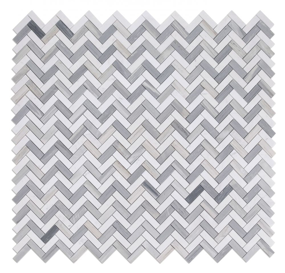 Herringbone Blue Polished Marble Mosaic Tile-Marble Mosaic-American Tile Depot