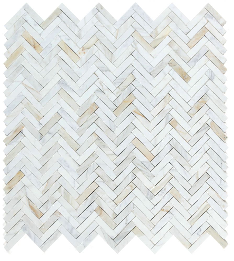 Herringbone Calacatta Gold Honed Marble Mosaic Tile-Marble Mosaic-American Tile Depot