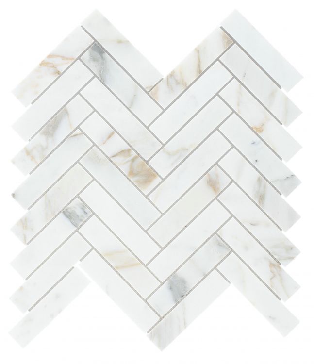 Herringbone Calacatta Gold Polished Marble Mosaic Tile-Marble Mosaic-American Tile Depot