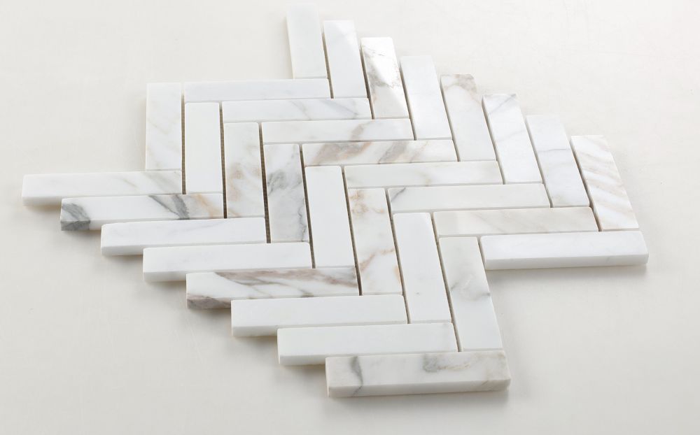 Herringbone Calacatta Gold Polished Marble Mosaic Tile-Marble Mosaic-American Tile Depot