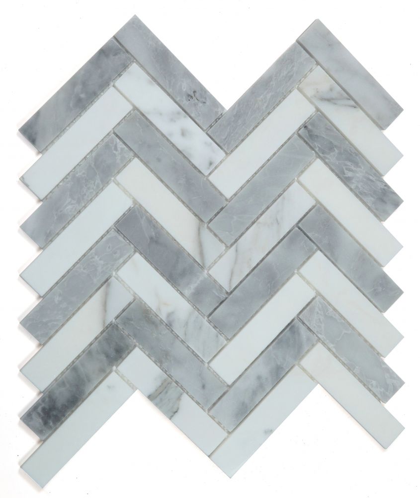 Herringbone City Grey Polished Marble Mosaic Tile-Marble Mosaic-American Tile Depot