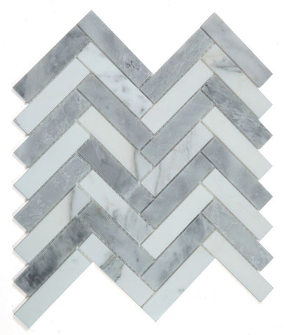 Herringbone City Grey Polished Marble Mosaic Tile