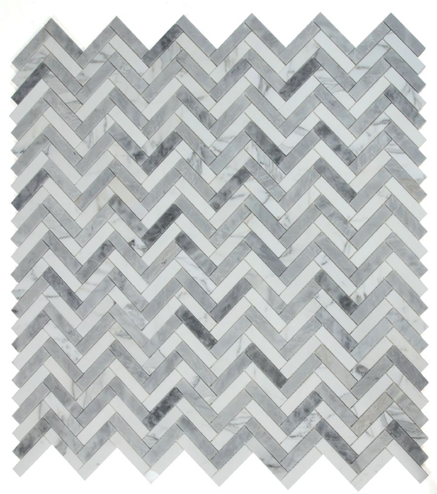 Herringbone City Grey Polished Marble Mosaic Tile-Marble Mosaic-American Tile Depot