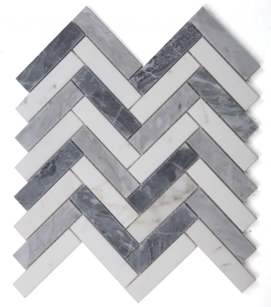 Sample of Herringbone Dusk Polished Marble Mosaic Tile-Sample-American Tile Depot