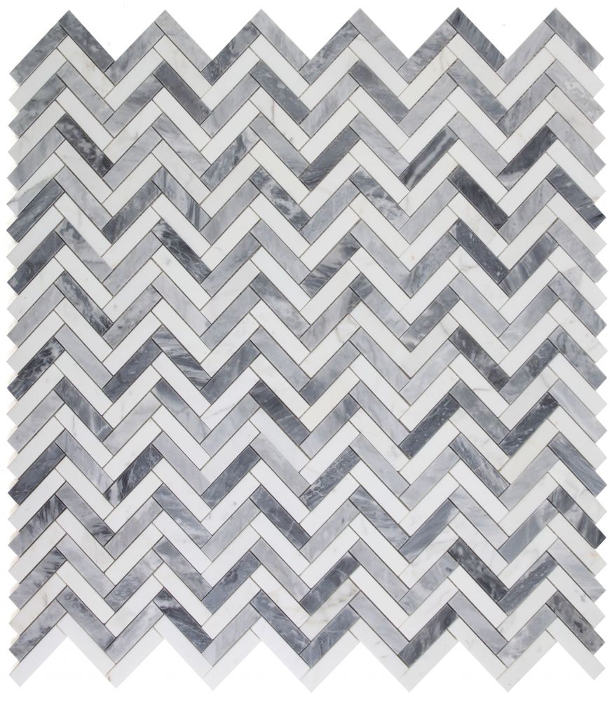 Sample of Herringbone Dusk Polished Marble Mosaic Tile-Sample-American Tile Depot