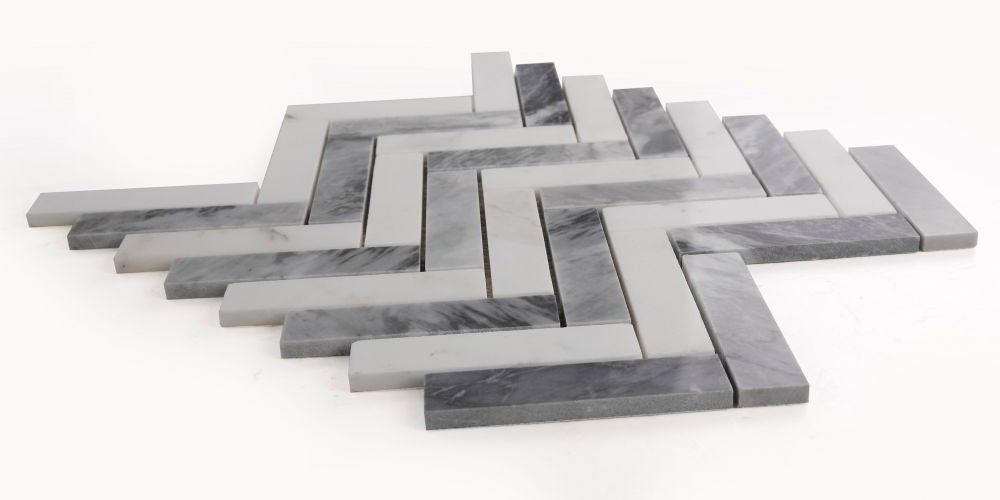 Herringbone Dusk Polished Marble Mosaic Tile-Marble Mosaic-American Tile Depot