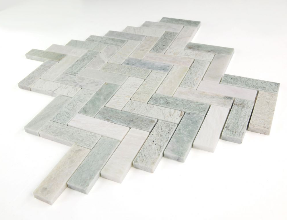 Herringbone Green Polished Marble Mosaic Tile-Marble Mosaic-American Tile Depot