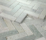 Sample of Herringbone Green Polished Marble Mosaic Tile-Sample-American Tile Depot