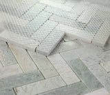 Sample of Herringbone Green Polished Marble Mosaic Tile-Sample-American Tile Depot