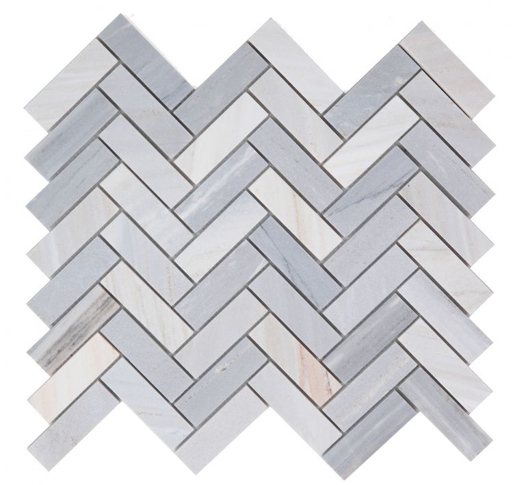 Sample of Herringbone Italian Blue Honed Marble Mosaic Tile-Sample-American Tile Depot