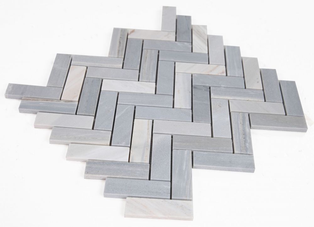 Sample of Herringbone Italian Blue Honed Marble Mosaic Tile-Sample-American Tile Depot