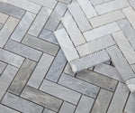 Sample of Herringbone Italian Grey Honed Marble Mosaic Tile-Sample-American Tile Depot