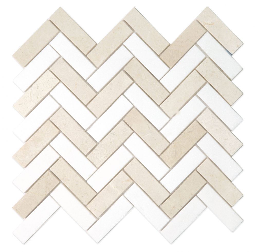 Herringbone Marfil Polished Marble Mosaic Tile-Marble Mosaic-American Tile Depot