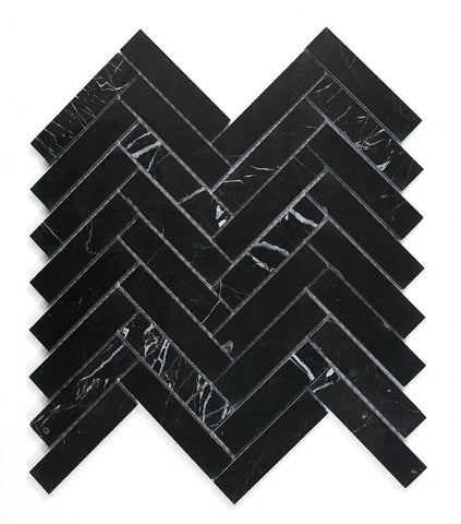 Herringbone Marquina Polished Marble Mosaic Tile