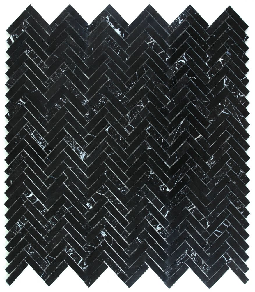 Herringbone Marquina Polished Marble Mosaic Tile-Marble Mosaic-American Tile Depot