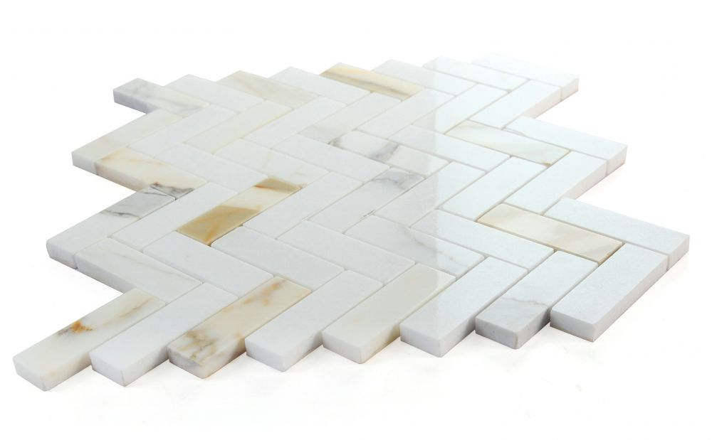 Herringbone Sunrise Polished Marble Mosaic Tile-Marble Mosaic-American Tile Depot