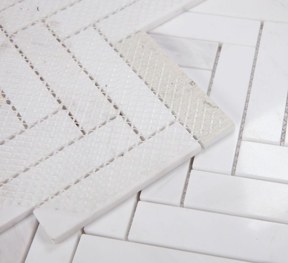 Herringbone White Polished Marble Mosaic Tile-Marble Mosaic-American Tile Depot