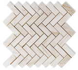 Herringbone Wooden White Honed Marble Mosaic Tile