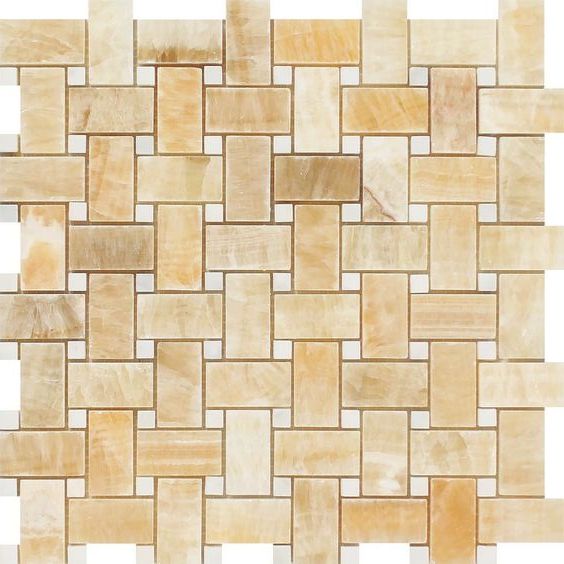 Honey Onyx Polished Basketweave Mosaic Tile w / White Dots-Onyx Mosaic-American Tile Depot