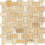 Honey Onyx Polished Basketweave Mosaic Tile w / White Dots-Onyx Mosaic-American Tile Depot