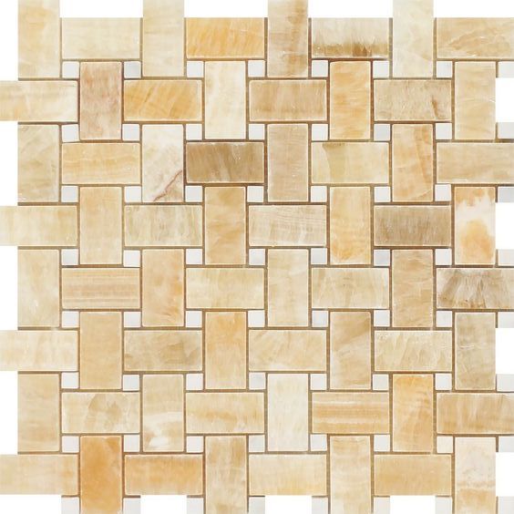 Honey Onyx Polished Basketweave Mosaic Tile w / White Dots-Onyx Mosaic-American Tile Depot