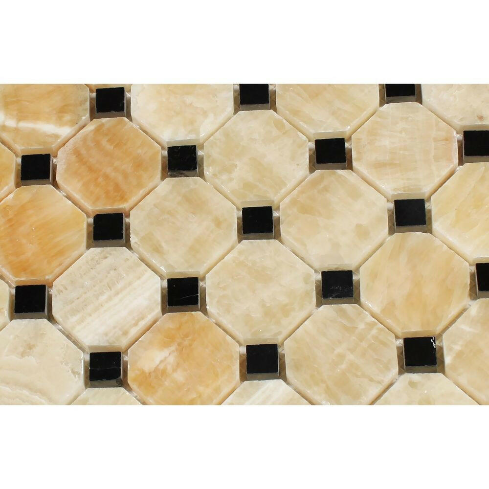 Honey Onyx Polished Octagon Mosaic Tile w / Black Dots-Onyx Mosaic-American Tile Depot