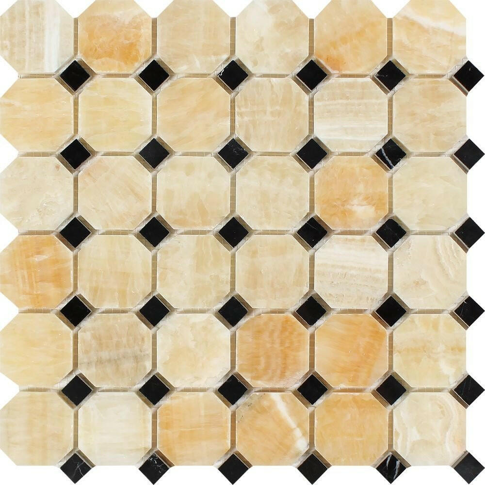 Honey Onyx Polished Octagon Mosaic Tile w / Black Dots-Onyx Mosaic-American Tile Depot