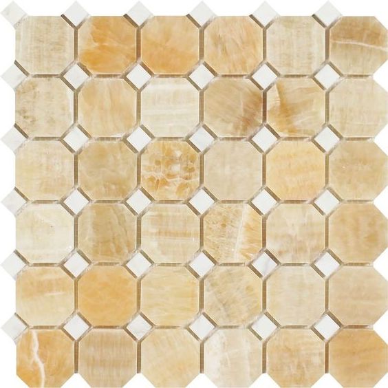 Honey Onyx Polished Octagon Mosaic Tile w / White Dots-Onyx Mosaic-American Tile Depot