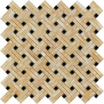 Honey Onyx Polished Stanza Basketweave Mosaic Tile w / Black Dots-Onyx Mosaic-American Tile Depot