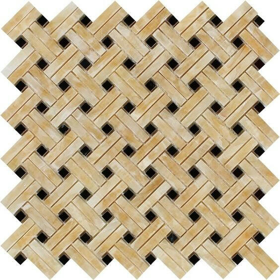 Honey Onyx Polished Stanza Basketweave Mosaic Tile w / Black Dots-Onyx Mosaic-American Tile Depot