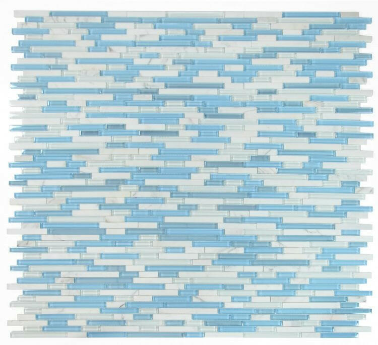 Horizon Sunrise Carrara Blue Linear Mosaic Wall Tile-Mixed Mosaic-American Tile Depot