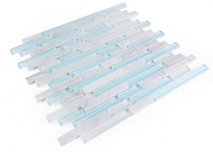 Horizon Sunrise Carrara Turquoise Linear Mosaic Wall Tile-Mixed Mosaic-American Tile Depot