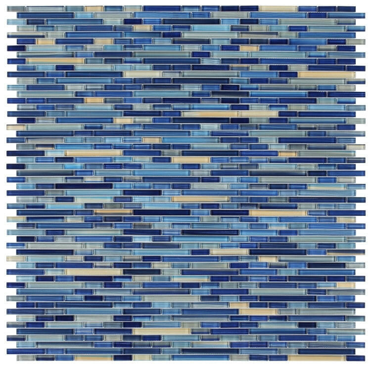 Horizon Sunset Sapphire Glossy Linear Glass Mosaic Tile-Glass Mosaic-American Tile Depot