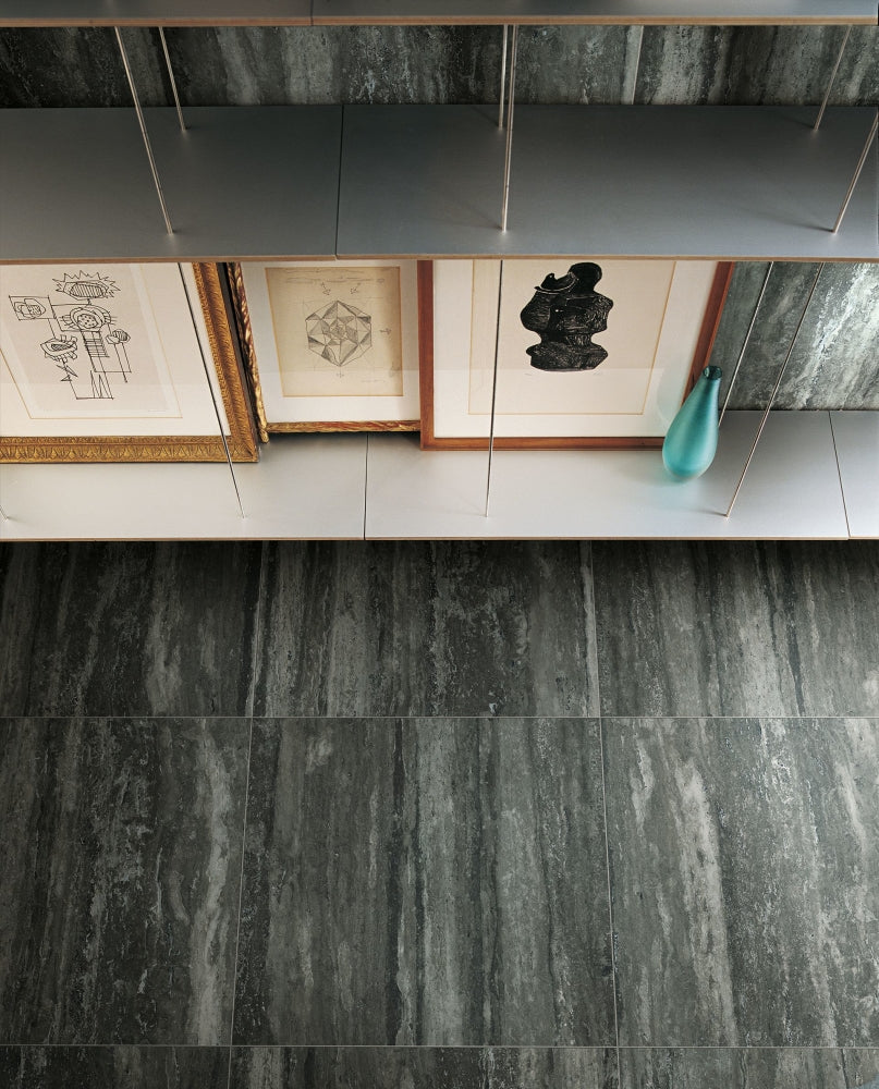 24 X 48 I-Travertini Black Glossy Travertine Look Porcelain Tile-PORCELAIN-Large Format-American Tile Depot