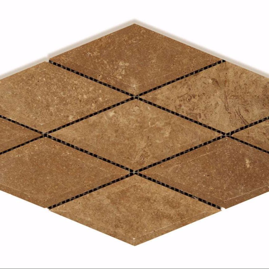 3 X 6 Noce Travertine Diamond / Rhomboid Honed & Beveled Mosaic Tile-Travertine Mosaic-American Tile Depot