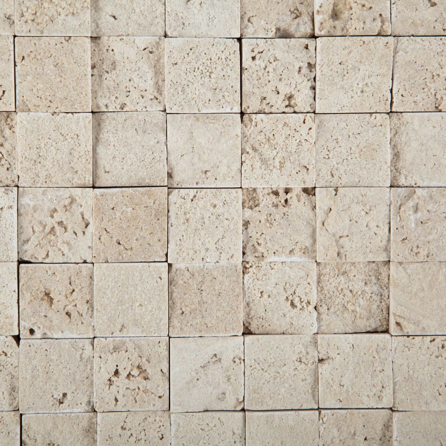 1 X 1 Ivory Travertine Split-Faced Mosaic Tile