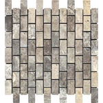 1 X 2 Silver Travertine Tumbled Mosaic Tile-Travertine Mosaic-American Tile Depot