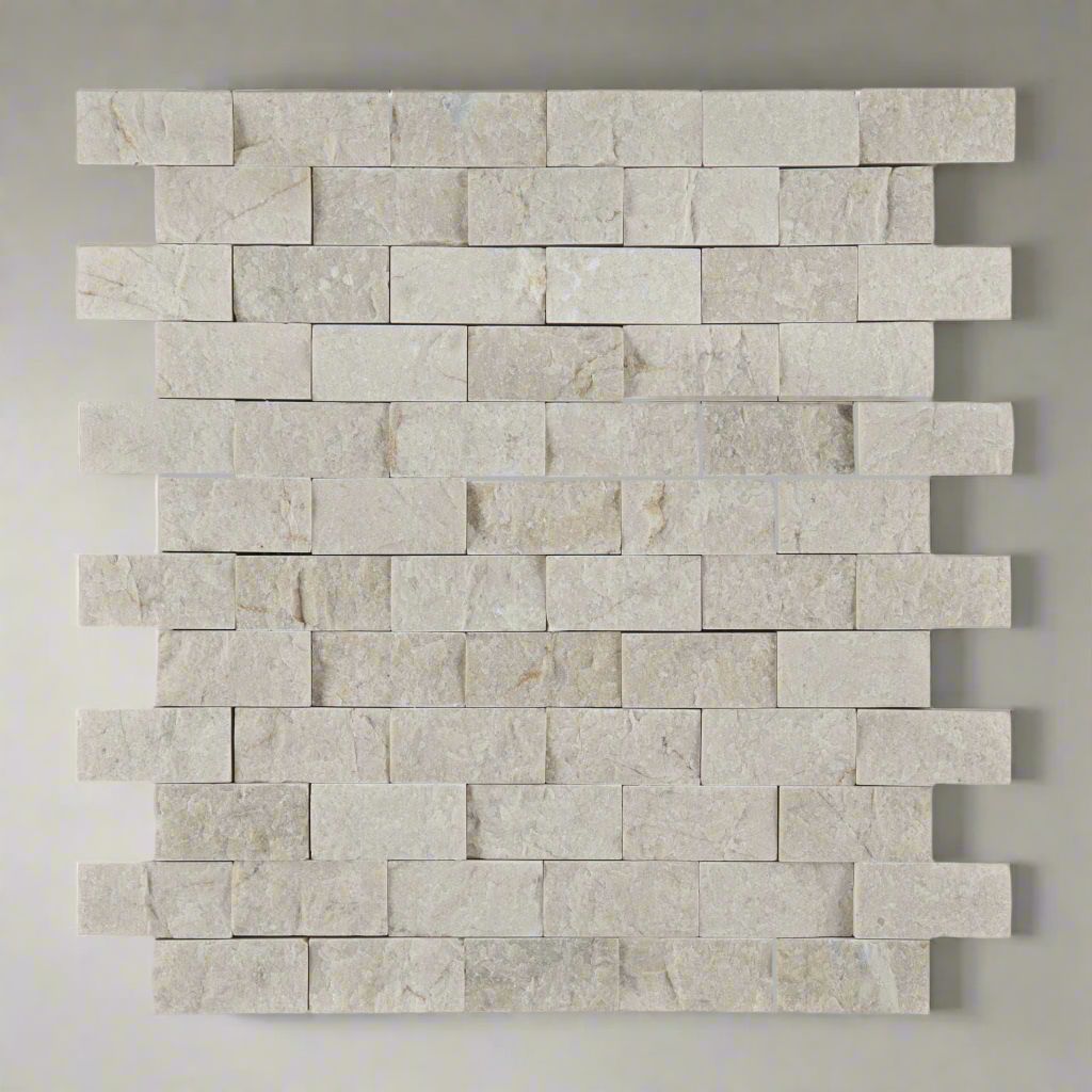 1 X 2 Crema Marfil Marble Split-Faced Mosaic Tile-Marble Mosaic-American Tile Depot