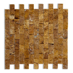 1 X 2 Gold / Yellow Travertine Split-Faced Brick Mosaic Tile-Travertine Mosaic-American Tile Depot