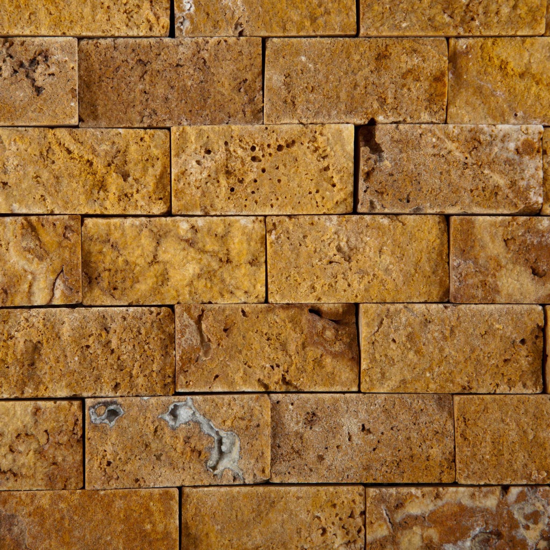 1 X 2 Gold / Yellow Travertine Split-Faced Brick Mosaic Tile