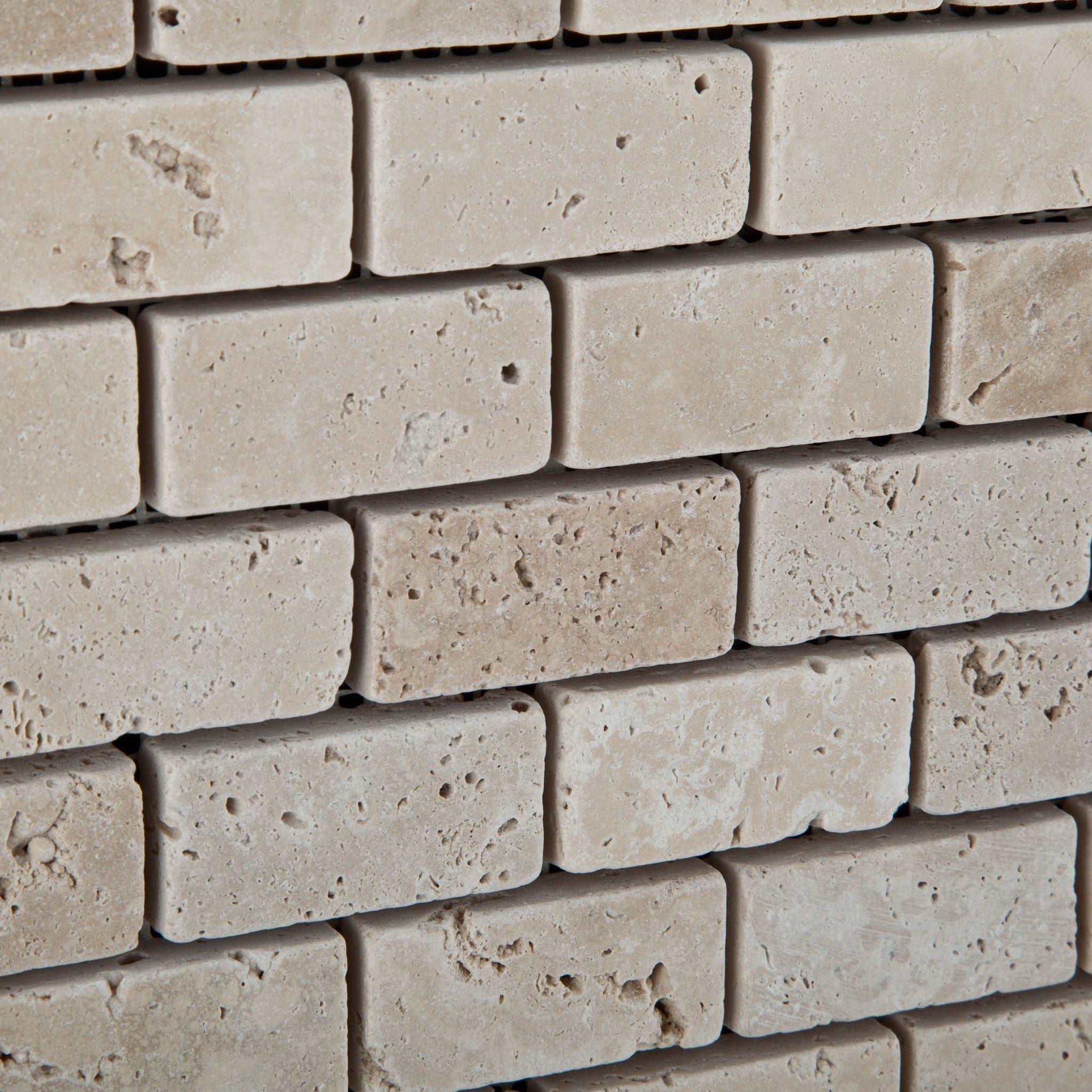 1 X 2 Ivory Travertine Tumbled Brick Mosaic Tile