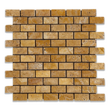 1 X 2 Gold / Yellow Travertine Tumbled Brick Mosaic Tile