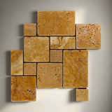 Gold / Yellow Travertine 4-Pieced OPUS Mini-Pattern Tumbled Mosaic Tile