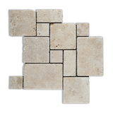 Ivory Travertine 4-Pieced OPUS Mini-Pattern Tumbled Mosaic Tile