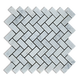 Carrara White Marble Polished 1 x 2 Herringbone Mosaic Tile