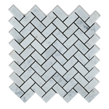 Carrara White Marble Honed 1 x 2 Herringbone Mosaic Tile