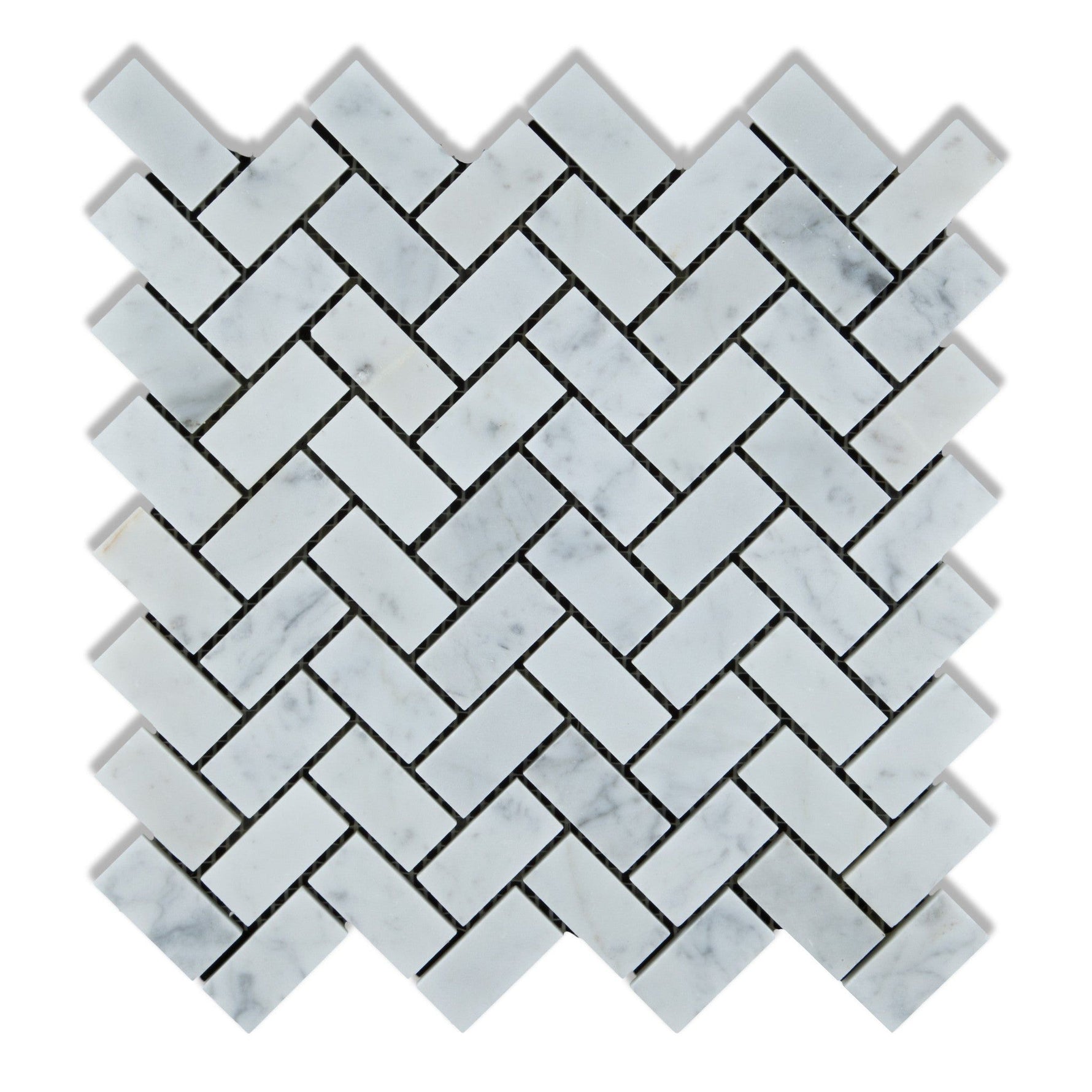 Carrara White Marble Polished 1 x 2 Herringbone Mosaic Tile-Marble Mosaic-American Tile Depot